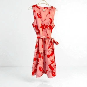 J.Crew Faux-Wrap Tiered Mini Dress Lobster Crab Starfish Print Pink & Red Sz 4 - Picture 1 of 10