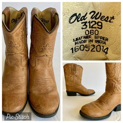 Old West Kids Western Cowboy Cowgirl Boots Leather Tan Brown 3129 Size 6 Toddler - Image 1 of 4