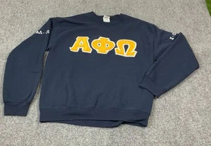 Vintage Alpha Phi Omega Fraternity Patch Pullover Sweatshirt Navy Size M College - Picture 1 of 10