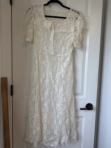 Vintage 80’s 90’s Girls Swat Sz 18 1/2 Cottagecore Dress Floral Lace Ivory Sheer - Picture 1 of 16