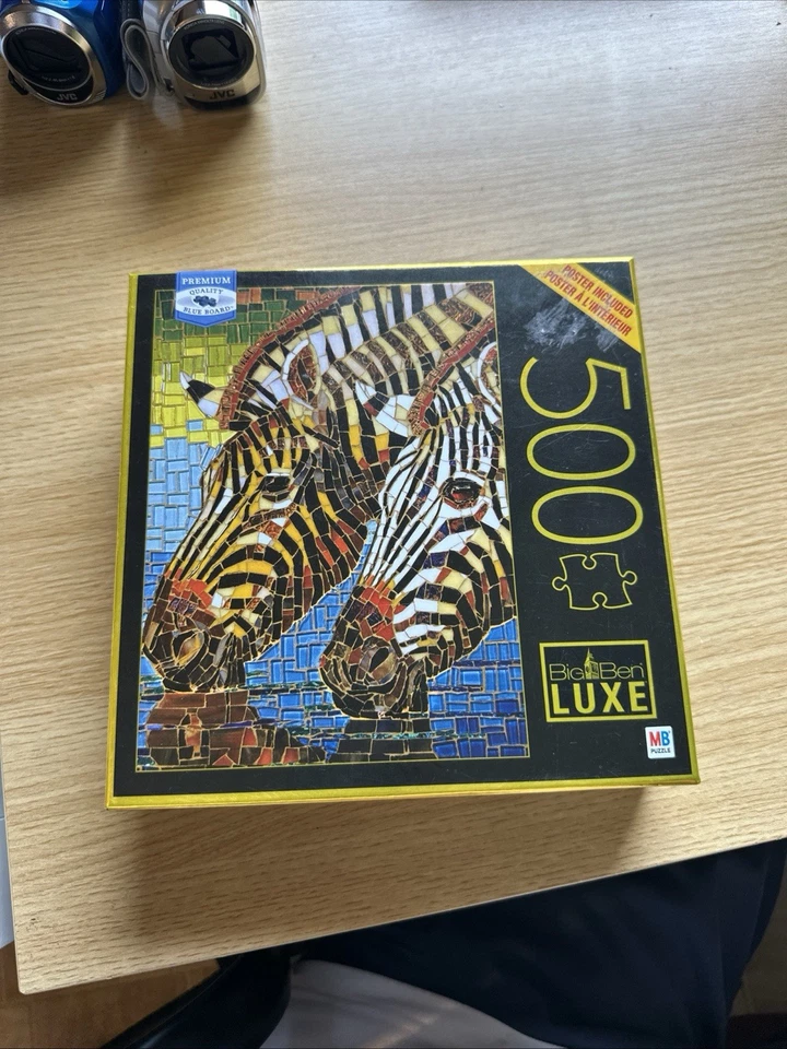 Complete Big Ben Luxe 500 Piece Jigsaw Puzzle Stained Glass Zebras