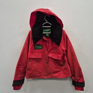 Barbour X Ganni Spey Wax Waterproof Red Country Short Fit Hooded Jacket UK 10 - Picture 1 of 8