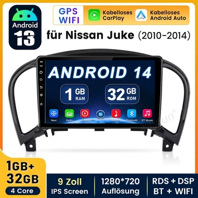 1+32GB Android 14 Autoradio Navi Carplay WiFi DAB+ für Nissan Juke F15 2010-2018 - Bild 1 von 4