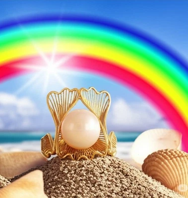 Impresionante Anillo Dorado Perla Mar del Sur, 18k G Sobre SS, Talla 6, ¡NUEVO! Foto 1 de 4