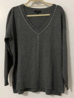 Suéter Pullover Verve Ami Mujer, Cuello en V, Talla L, Gris, Ligero Foto 1 de 4