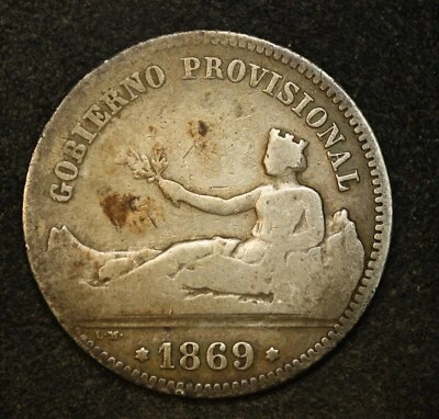 1869 SN M Spain Provisional Government Silver Una 1 Peseta - Image 1 of 2