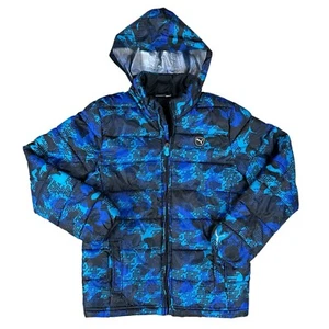 Puma Boys Large 14-16 Insulated Winter Coat Blue Digital Camo Zip Hood Warm Cell - Picture 1 of 10