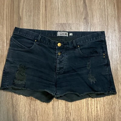 Vintage ROXY Low Rise Denim Jean Shorts Button Fly Distressed Womens Size 13 Y2K - Image 1 of 4