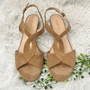 Stuart Weitzman Shalena 25 Suede Low Heel Slingback Sandals Nude Size 9 B - Picture 1 of 9