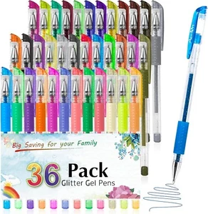 Glitter Gel Pens for Adult Coloring Books, 36 Colors Gel Marker Set Colored Pen - Picture 1 of 7