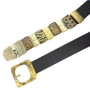 Chicos Womens Belt Size M L Animal Print Tiles Two Tone Metal Buckle