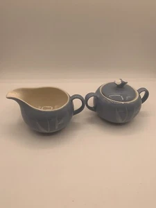 Winfield China Blue Pacific Creamer & Sugar with Lid Bamboo California - Picture 1 of 10
