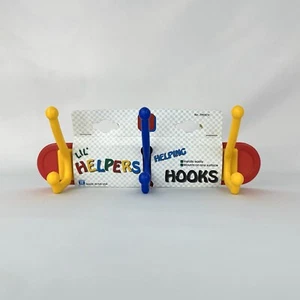 Vtg 90s LIL HELPERS Helping Hooks Plastic Wall Rack 3 Primary Colors Red Blue - Picture 1 of 6