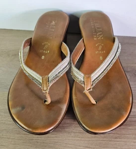 Sandalias de cuña italianas con diamantes de imitación para mujer talla 8 marrón hechas en Italia - Imagen 1 de 6