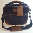 Vintage Lands End Canvas Travel Messenger Bag Blue Brown Leather Accents Zip