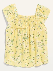 NWT Old Navy Yellow Smocked Square Neck Floral Top Blouse Sz XS Tall - Picture 1 of 6