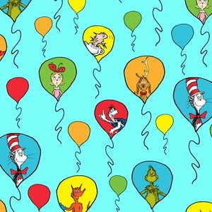Dr Seuss Fabric - Celebrate - Blue Balloons - 100% Cotton - Multiple Sizes - Picture 1 of 1
