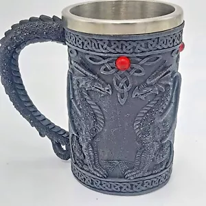 Medieval Style Dragon Mug With Dragon Tail Handle 16 oz.-Resin -Stainless Steel - Foto 1 di 5