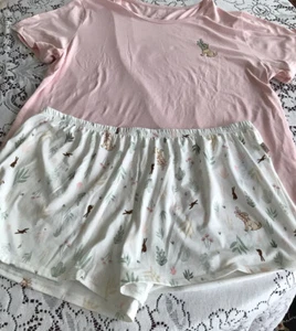 Women’s 2 Piece Soft Pajama Short Set Top/Bottom Size LARGE Dogs/Bunnies New - Picture 1 of 12