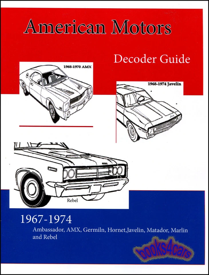 AMC Decodificador Guía Manual Libro American Motors Restauración Vin Amx Javelin - Imagen 1 de 1