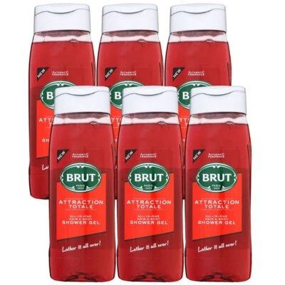 Brut Attraction Totale 6 x 500 ml All In One Hair & Body Shower Gel Duschgel Set