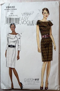 VOGUE V8630 Sz AA 6-12 Misses Lined Dress Elegant Stylish VERY EASY Uncut - Picture 1 of 3