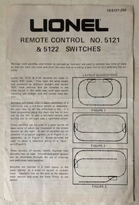 LIONEL #5121 & 5122 Remote Control Switches 1976 vintage instruction sheet only - Picture 1 of 1