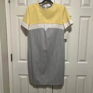 Bedford Fair Vintage Kleid New Old Stock 12 grau gelb USA Polyester Viskose - Bild 1 von 20