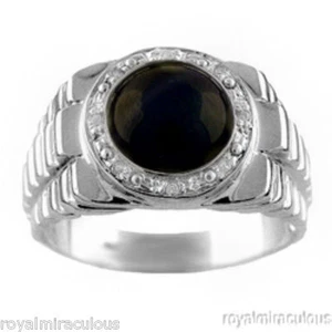 Mens Onyx & Diamond Ring Sterling Silver Designer Style - Picture 1 of 7