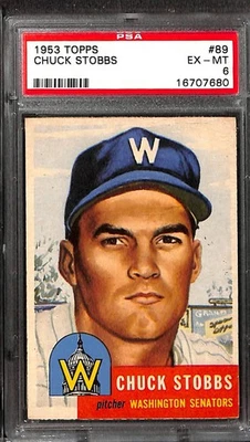 1953 TOPPS #89 CHUCK STOBBS PSA 6 EX-MT 16707680  - Image 1 of 3