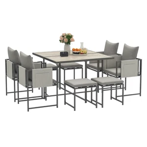 Outsunny 8 Seater Garden Dining Set, Cube Garden Furniture with Cushions - Picture 1 of 11