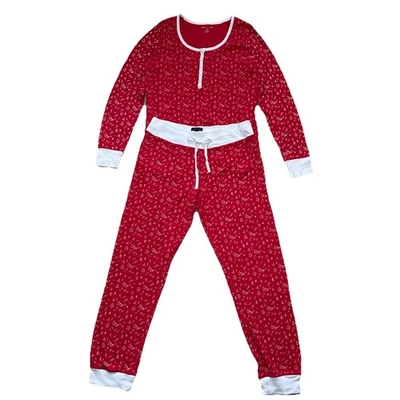 Tommy Hilfiger女式圣诞睡衣套装中号红色和白色保暖 — 第 1/4 张图片