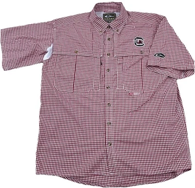 South Carolina Gamecocks Shirt Men Small Button Up Red Plaid Camp Vented Drake - Image 1 of 4