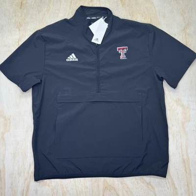 NUEVA Chaqueta Texas Tech Red Raiders Adidas Coach 1/4 Cremallera Tejida Manga Corta LG Foto 1 de 4