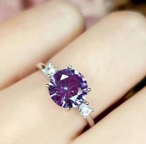 Anillo de compromiso de alejandrita de corte redondo de 2 quilates de 8 mm... - Imagen 1 de 6