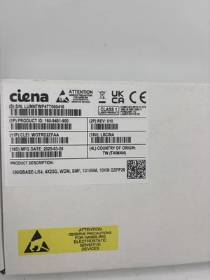 CIENA 160-9401-900 (010) 100G BASE 4x25G  WDM SMF 1310NM 10KM QSFP28 - Image 1 of 4