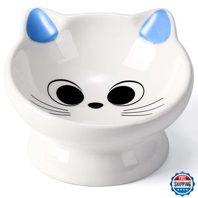 Cuenco de comida para gatos de cerámica elevada inclinado 15° - Protege la columna vertebral, diseño antivómitos Foto 1 de 4