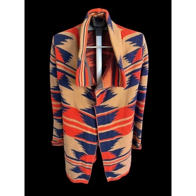 Cárdigan largo abierto Rachel Roy Southwestern tejido azteca suéter XS con bolsillos Foto 1 de 4