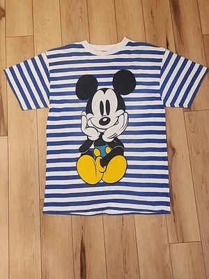Vintage 90’s Mickey Mouse Striped Double Sided Tshirt Adult XL Disney Unisex  - Image 1 of 4