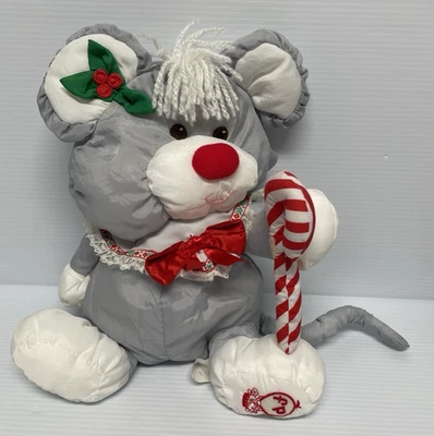 Vintage 1987 Fisher Price Puffalumps Christmas Candy Cane Gray Mouse Plush - Image 1 of 4