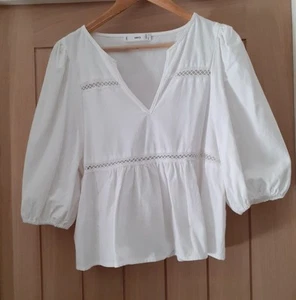 Mango White Summer Blouse Size M - Picture 1 of 4