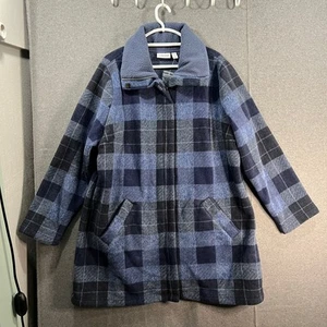 Denim & Co. Plaid Print Sherpa Lined Fleece Zip & Snap Indigo SIze X-Large - Picture 1 of 11
