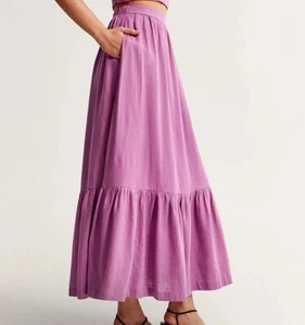 Abercrombie & Fitch Stufen Maxi Rock Gummibund Leinen Viskose Flieder XS gefüttert - Bild 1 von 12