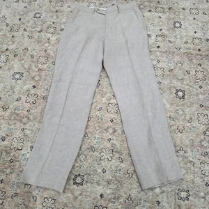 Pantalones de vestir Joseph Abboud beige de lino para hombre talla 32U pantalones delanteros planos - Imagen 1 de 6