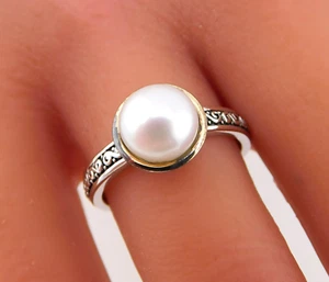 Chuck Clemency ATR 925 Sterling Silver & 14K Swirl Pearl Solitaire Ring SZ 6.25 - Picture 1 of 10