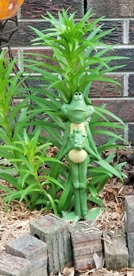Rare Vtg Ceramic Frog Mold Figure Statue 20" Tall Garden Yard Flower Pot Stake  - Image 1 of 4