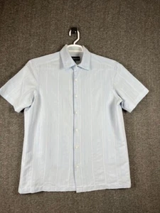 MARKS & SPENCER M&S AUTOGRAPH SHORT SLEEVE SHIRT Light Blue Striped Medium - Picture 1 of 6