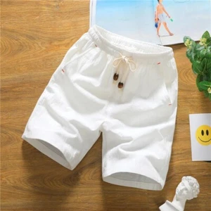 Men Summer Cotton Shorts – Elastic Waist Solid Color Loose Fit Casual Home Short - Picture 1 of 6