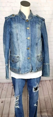 Chaqueta vaquera militar Baccini bolsillos abotonados Ren Fair Festival Western talla XL Foto 1 de 4