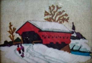 Kit bordado crewel puente rojo cubierto escena invierno sin abrir - Imagen 1 de 3